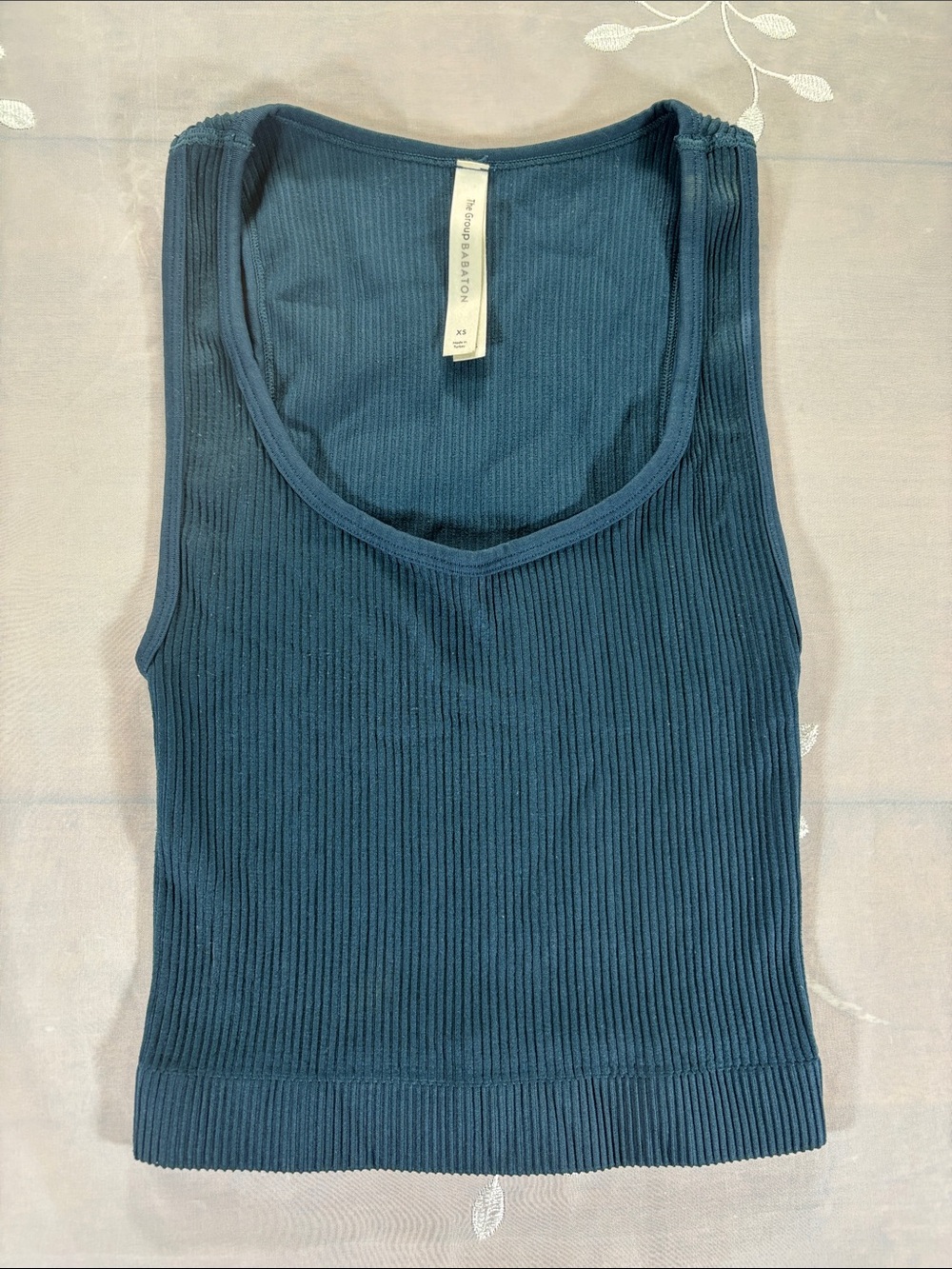 Aritzia Babaton Ribbed Scoop Neck Tank Top in Teal Blue Size XS Woman Stretch